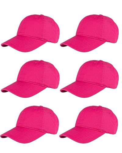 Gelante Cotton Twill Washed Unstructure Baseball Cap - Adjustable Blank Hat for Men Women - Wholesale Bulk Lot of 6 Pack - color: Solid Hot Pink