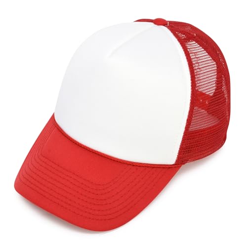 DALIX Two Tone Trucker Hat Summer Mesh Cap with Adjustable Snapback Strap - color: Red White, size: One Size