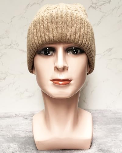 Winter Cable Knit Hat Elasticity Cuffed Thick Soft Beanie Skull Cap for Women Men - color: Coffee