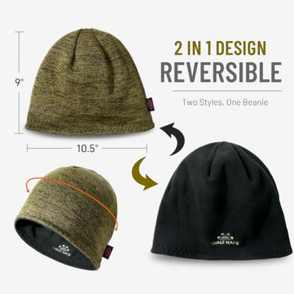 2 Pack Lvaiz Fleece Lined Winter Beanie for Men Women Reversible Skull Cap - color: 2pack(black+khaki)