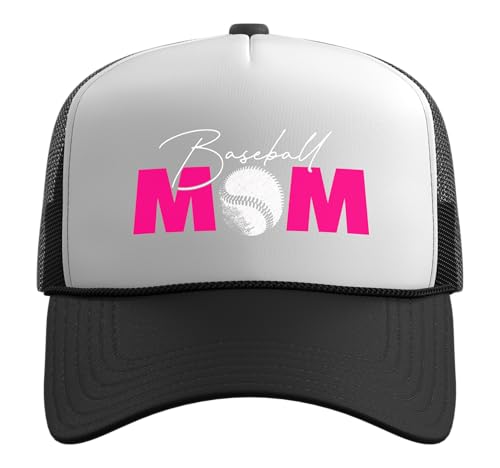 Baseball Mom Trucker Hat with Adjustable Mesh Back - color: Black/White