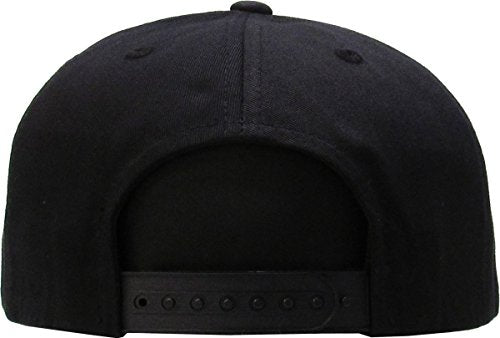 KBETHOS Classic Snapback Hat Blank Cap Underbrim Cotton Wool Blend Flat Visor Adjustable Unisex - color: Black With Black Underbrim