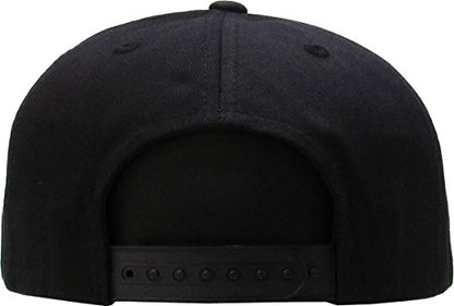 KBETHOS Classic Snapback Hat Blank Cap Underbrim Cotton Wool Blend Flat Visor Adjustable Unisex - color: Black With Diamond Blue Underbrim