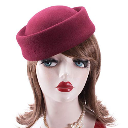Lawliet Womens 100% Wool Felt Fascinator Hostess Pillbox Millinery Hat Base B028 - color: Wine