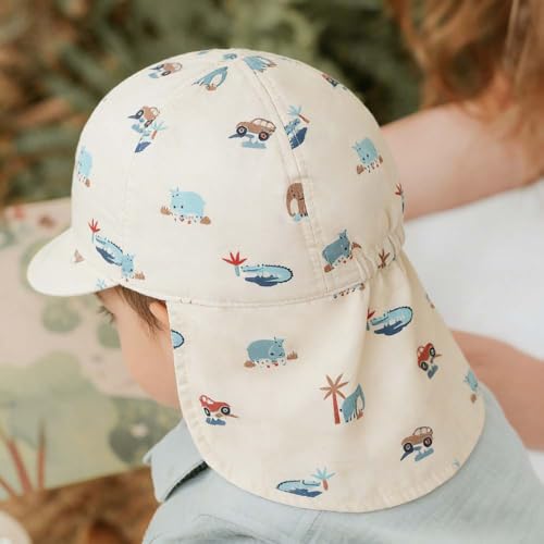 Baby Boys Girls Sun Hat 100% Cotton Flap Hat,Toddler Kids Hats with Neck Protection,Summer Essentials for Baby - color: Beige Animals, size: 6-12 Months