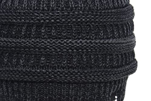 C.C Beanie Oversized Hat with Fuzzy Lining – Thick Knit Thermal Beanie for Cold Weather, Soft Warm Fleece Lined Cap - color: 2 Tone Black / Charcoal