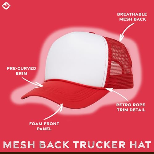 Funky Junque Blank Mesh Foam Lightweight Snapback Trucker Hat - color: White/Red