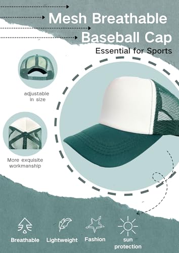 12 Pcs Sublimation Blank Trucker Hats Bulk Mesh Snapback Baseball Cap Mesh Trucker Caps for Men and Women DIY Custom Hats - color: Forest Green and White