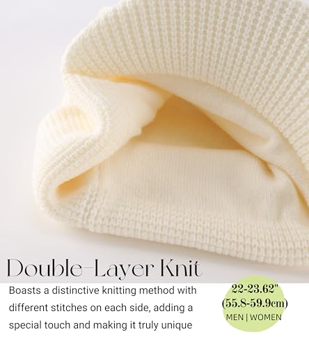 Home Prefer Mens Wool Blend Winter Hat Double-Layer Warm Knit Pre-Curve Visor Beanie Brimmed Beanies Hat for Men Women - color: Beige