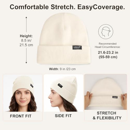 Satin Lined Winter Beanie Hats for Women Men Cotton Knitted Cuffed Knit Hat - color: White