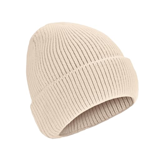 Beanie for Men Women Cuffed Thick Knitted Skull Cap Unisex Winter Hat - color: Beige