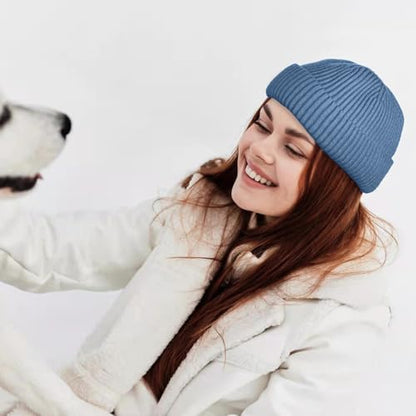 ROYBENS Swag Wool Knit Cuff Short Fisherman Beanie for Men Women Winter Hat - color: 1pcs-indigo
