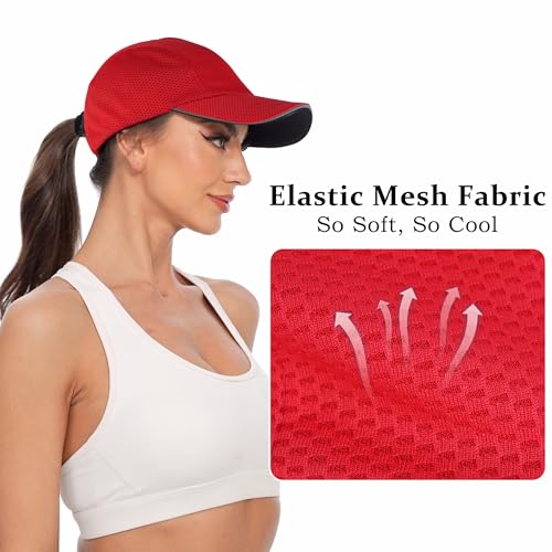 GADIEMKENSD Women's Race Day Running Cap Performance Mesh Hat - Excellent Ventilation, Lightweight, Reflective Safety - color: Red