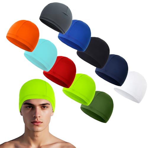 10 Pcs Cooling Skull Caps for Men Cap Welding Helmet Liner Sweat Wicking Head Wrap Bicycle Beanie Cycling Running Hat - color: Solid Color