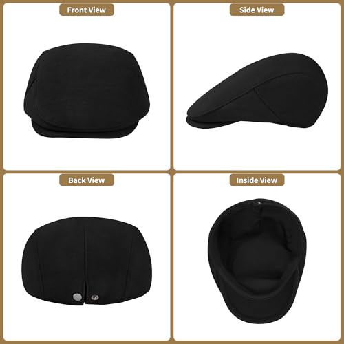 Men's Adjustable Newsboy Hat Classic Flat Gatsby Cabbie Ivy Cap for Golf Driving Winter - color: Black, size: Large