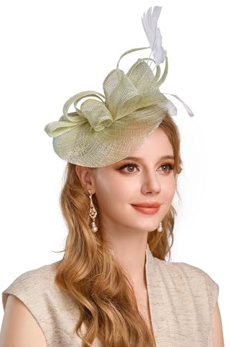 BABEYOND Fascinators Hats for Women Tea Party Glitter Pillbox Hat Derby Hat - color: Light Green