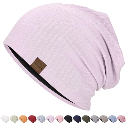 HAMUNI Slouchy Beanie for Men Women Soft Lightweight Chemo Headwear - color: Light Purple