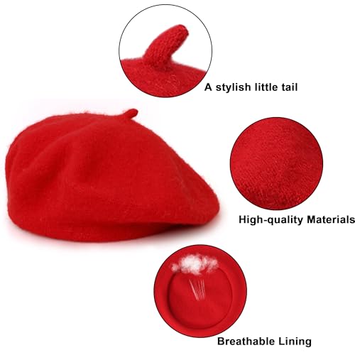 Classic French Beret Hat for Women - Vintage Style Fashion Beanie Hat - color: Red