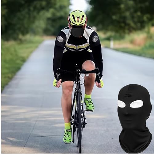 2Pcs Full Face Mask,2Hole/3Hole Black Thin Balaclava Seamless Mask - color: 2 Hole Black+green