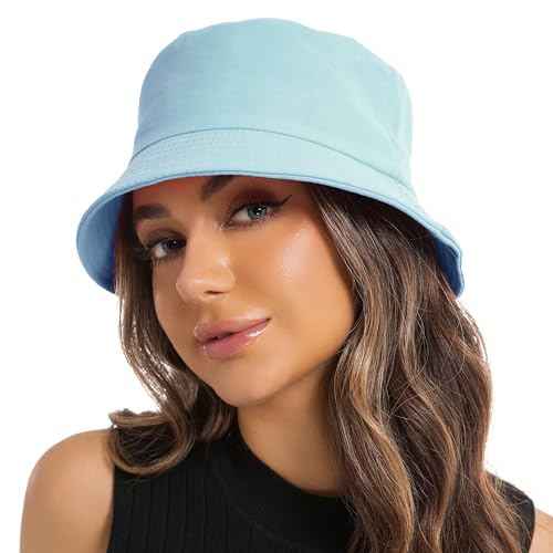 Wheebo Solid Color Bucket Hat for Women Summer Beach Fishmen Hat for Lady Adult Unisex Cotton Cap…… - color: A-sc-skyblue