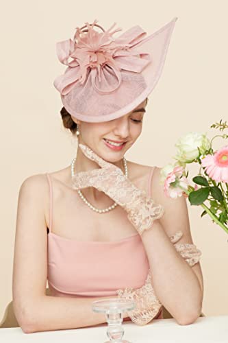 Gionforsy Fascinator Hats for Women Flower Tea Party Hats Pillbox Hat - color: Pink