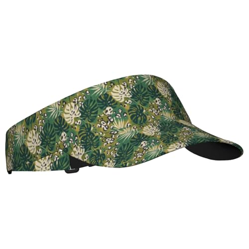Adjustable Lightweight Open Top Sports Sun Visor Hat Cap for Golf Tennis - color: Green Tropical Leopard
