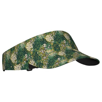 Adjustable Lightweight Open Top Sports Sun Visor Hat Cap for Golf Tennis - color: Green Tropical Leopard