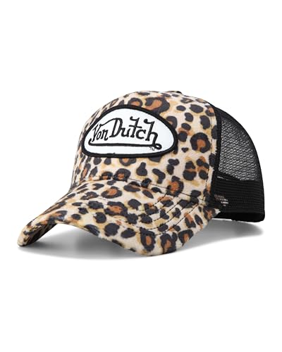 Von Dutch Unisex Velvet Trucker Hat, Curved Bill, Mesh Back, Snapback - color: Natural Leopard