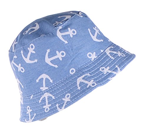 BYOS Unisex Trendy Reversible Lightweight Printed Bucket Hat Packable Outdoor - color: Anchor Light Denim