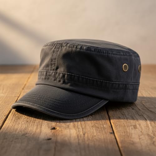 Army Cadet Cap for Men Women Military Flat Top Cap Adjustable Cotton Basic Baseball Cap - color: Navy Blue