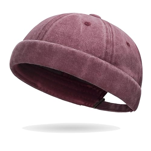 Sailor Brimless Skull Hat, Washed Cotton Docker Hat for Men Vintage - color: Burgundy