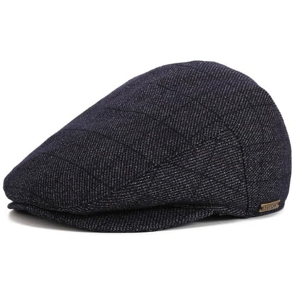Men's Newsboy Hat with Earflaps Flat Ivy Caps Irish Cabbie Cap - color: Black Square