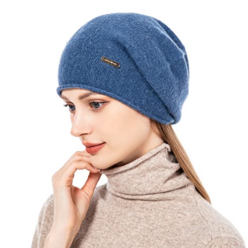 Knit Slouchy Beanie Hats for Women Cashmere Ski Cap Knitted Wool Soft Warm Winter Hat - color: A12-dark Blue