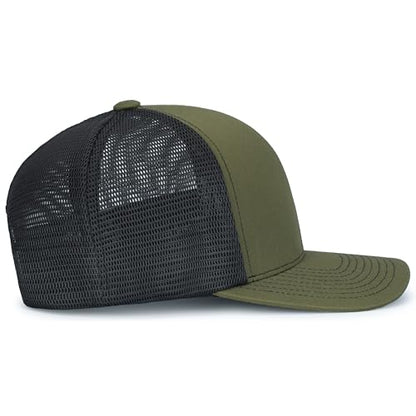 Pacific Headwear Contrast Stitch Trucker Pacflex Snapback Cap - color: Moss/Lt Charcoal/Moss
