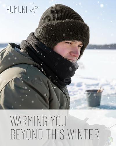 HAMUNI Winter Fleece-Lined Beanie with Earflaps, Warm Windproof Unisex Beanie Hat for Skiing, Hiking & Outdoor Winter Sports - color: Winter Gray