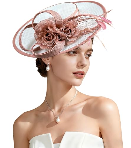 Kgromfy Fascinator Hat for Women Tea Party Hat Flat Top Church Hats Wedding Headband Vintage Lady Headwear for Derby Cocktail - color: Pink