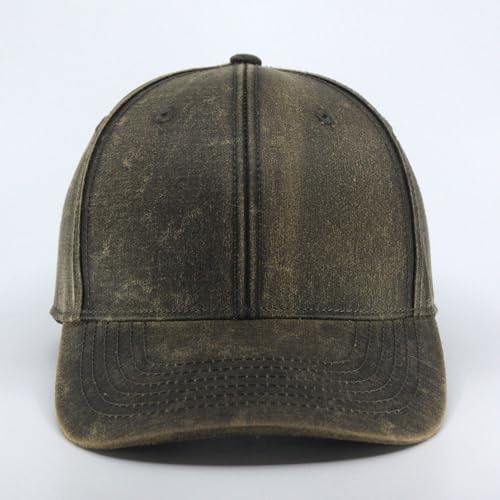 Heavy Washed Coated Canvas Wax-Look Adjustable Low Profile Men Women Baseball Cap - color: Structured Brown S