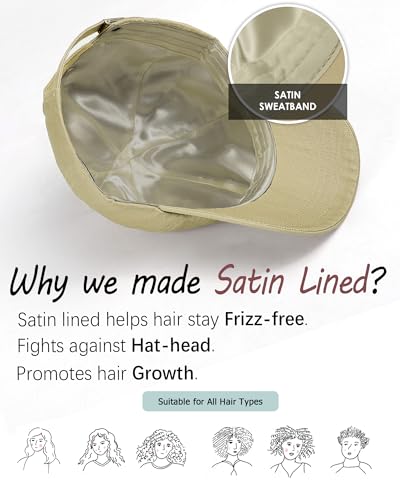 Lvaiz Womens Satin Lined Baseball Cap Washed Cotton Adjustable Dad Hat - color: Khaki