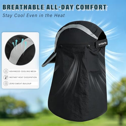 Tirrinia UPF 50+ Fishing Hat with Removable Neck Flap, Baseball Cap - color: Black