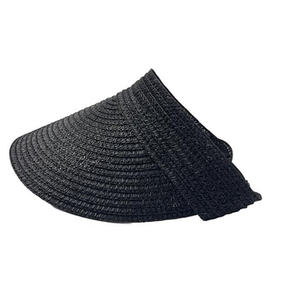 Women Foldable Straw Sun Visor, Packable Rollable Wide Brim Beach Hat, Adjustable Summer Visor for Travel Beach Golf - color: Black