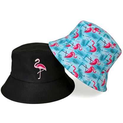Summer Reversible Bucket Hat - Packable Cute Pineapple Sun Hat for Beach, Golf, Fishing, Travel, Outdoor for Women Men - color: Flamingo 01