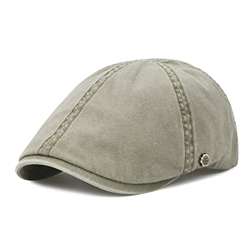 VOBOOM Cotton Flat Cabbie Hat Gatsby Ivy Irish Hunting Newsboy Cap - color: Washed Khaki