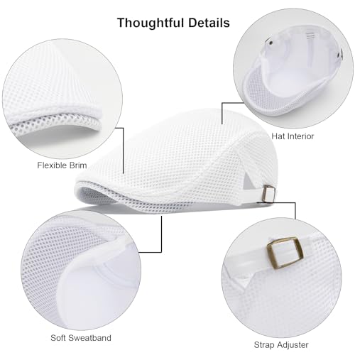 Mens Mesh Cap Flat Ivy Gatsby Newsboy Beret Driving Hat Adjustable Breathable Summer Hats - color: White