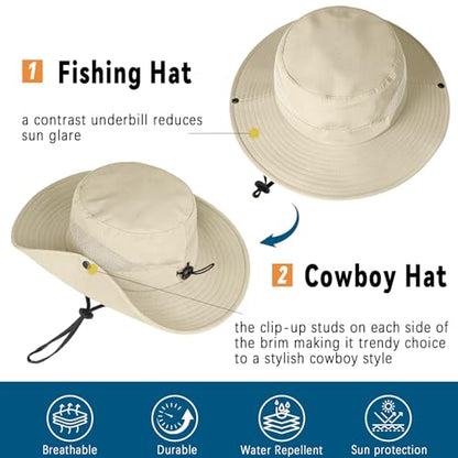 ZOORON Sun Hats for Men Women, Wide Brim Safari Hats UV Protection UPF50+ Waterproof Boonie Hats for Fishing Hiking Camping - color: 1pack-light Beige
