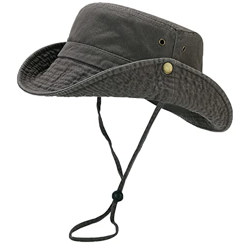 Unisex Cotton Boonie Hat Summer Fishing Bucket Hat Sun Hat with String - color: Solid Dark Grey