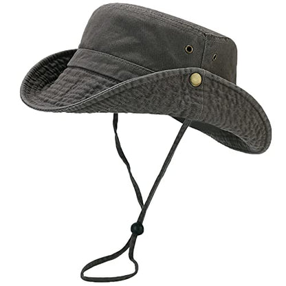 Unisex Cotton Boonie Hat Summer Fishing Bucket Hat Sun Hat with String - color: Solid Dark Grey