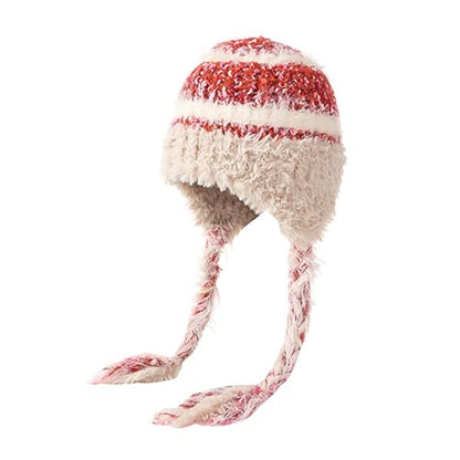 WUOHDW Women Winter Sherpa Beanie Hats Winter Hat Earflap Knit Cap Ski Snow Hats Knit Skull caps Cold Weather Warm Hat - color: Beige