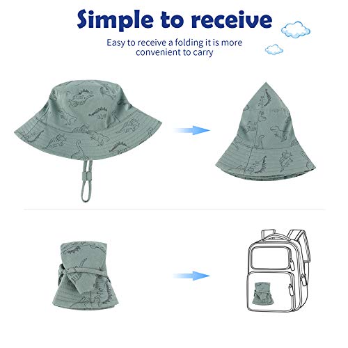 Durio UPF 50+ Baby Sun Hat Wide Brim Toddler Bucket Hats for Boys 0-8 Years - color: B Seaweed Blue Dinosaur, size: 3-6 Months