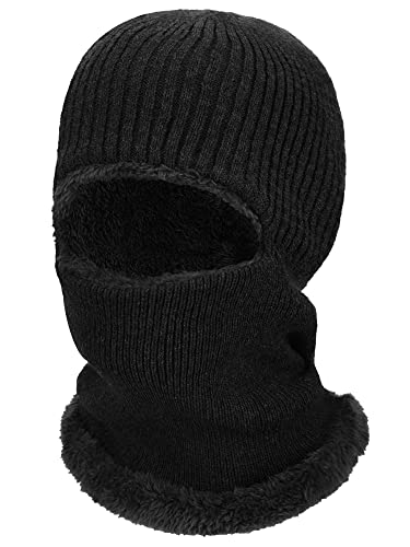 Balaclava Knitted Warmer Windproof Hat Covering Face for Men Women Fleece Outdoor Sports - color: Black, size: Large