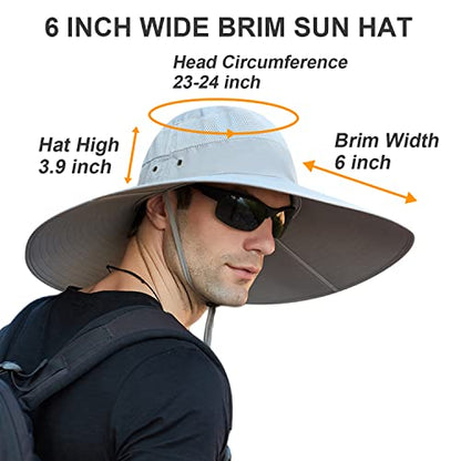 HUAMULAN Men Women 6" Wide Brim Sun Hat Summer Fishing Hats UV Protection - color: Bg9020-lightgray